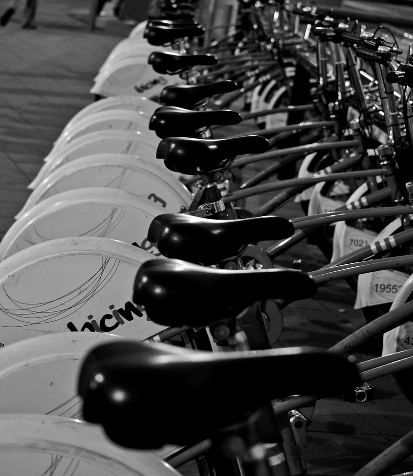 Bicycles means of transport black and white