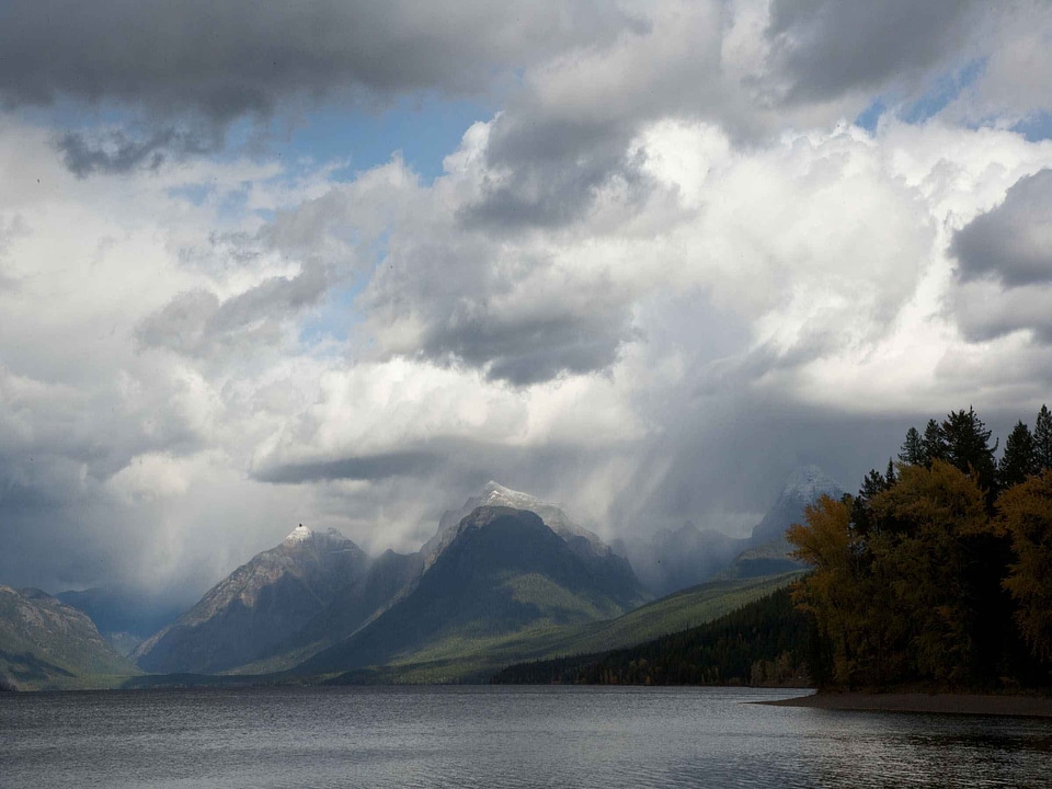 Autumn cloudy lake