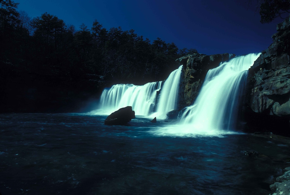 Perspective shoreline waterfalls