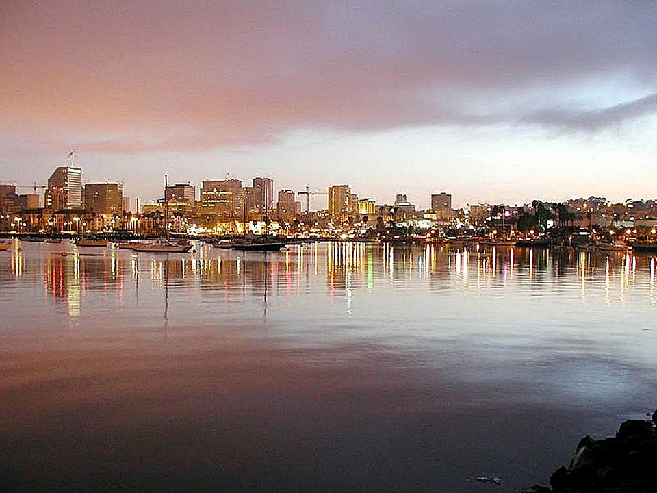City dawn lights