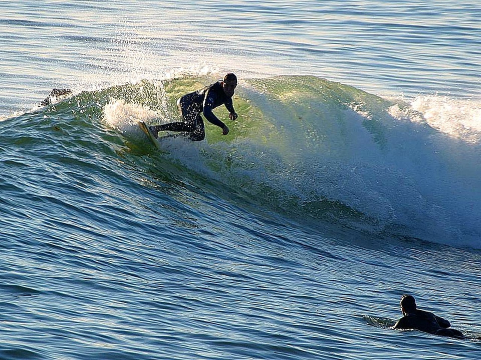 Board surfing waves