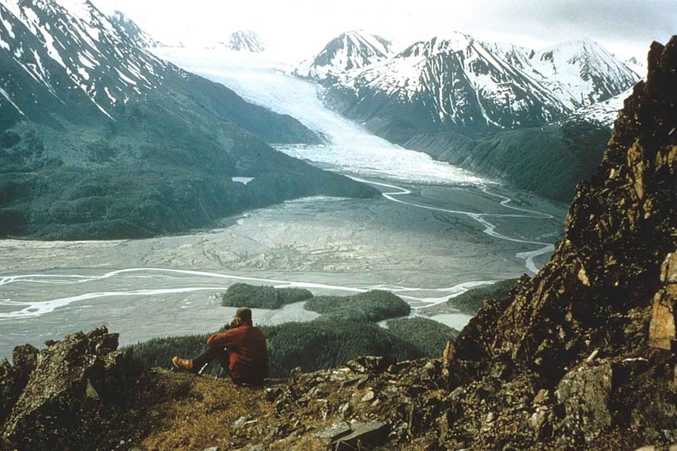 Cliff glacier hiker photo