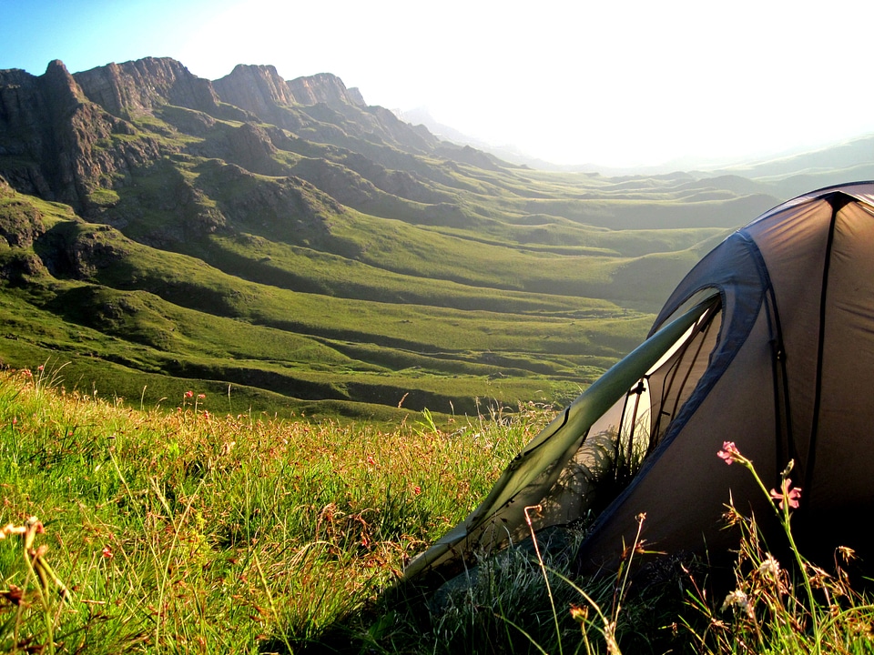 Camping tent in a morning light