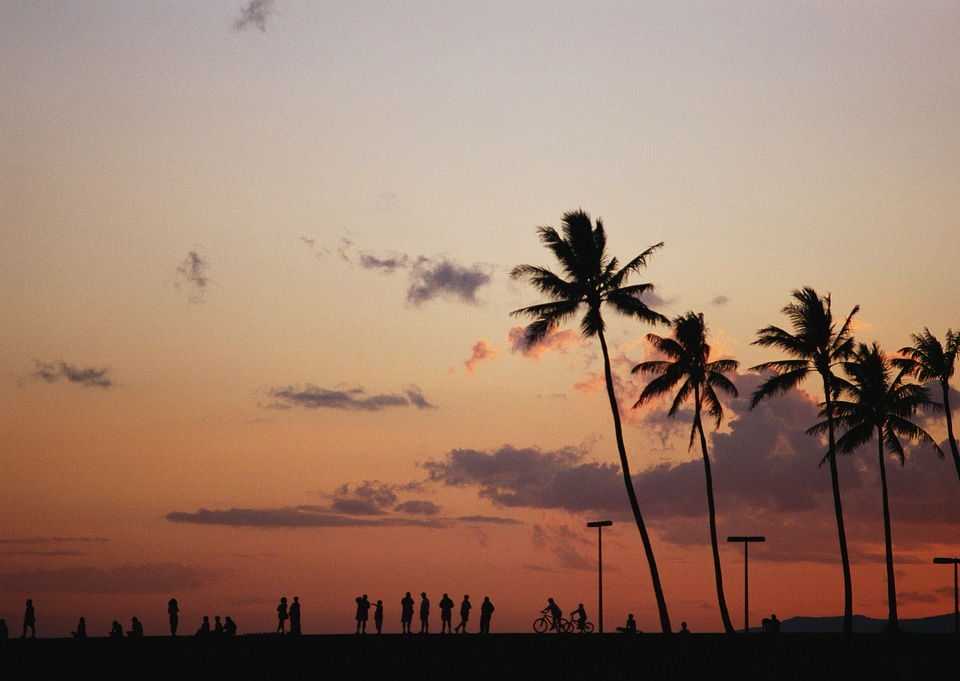Group of people on sunset beach