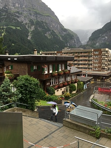 Lauterbrunnen with shops hotels terraces in swiss