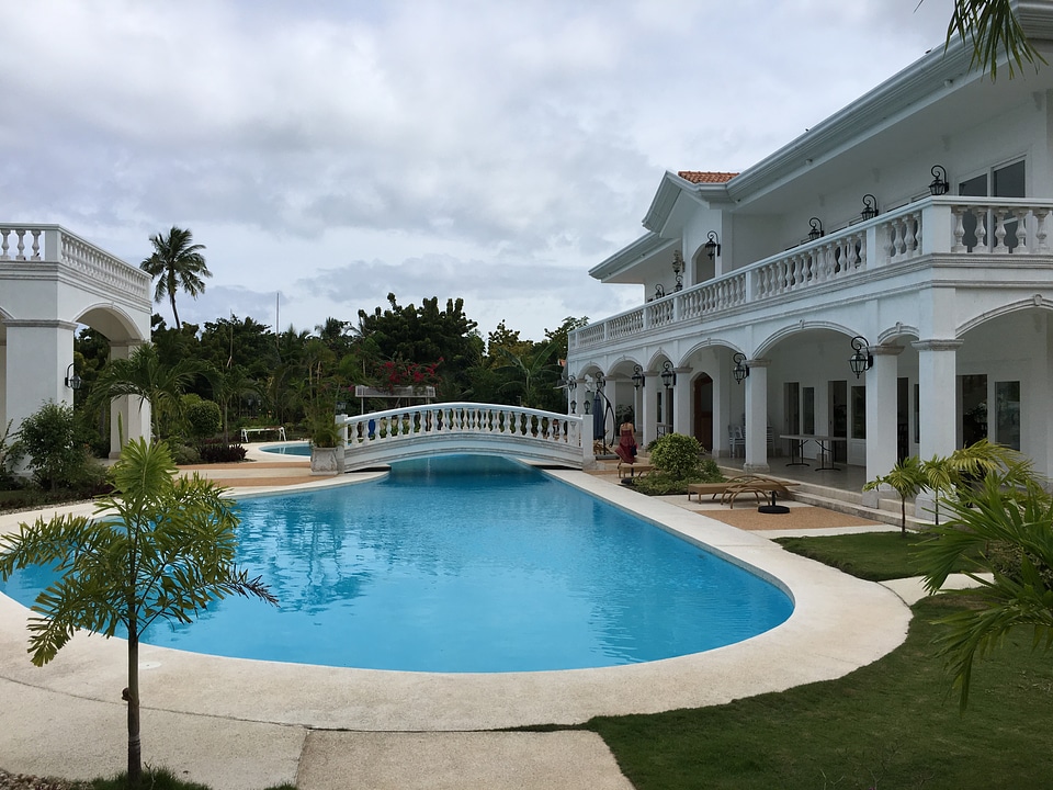 Beautiful beach resort with palm trees