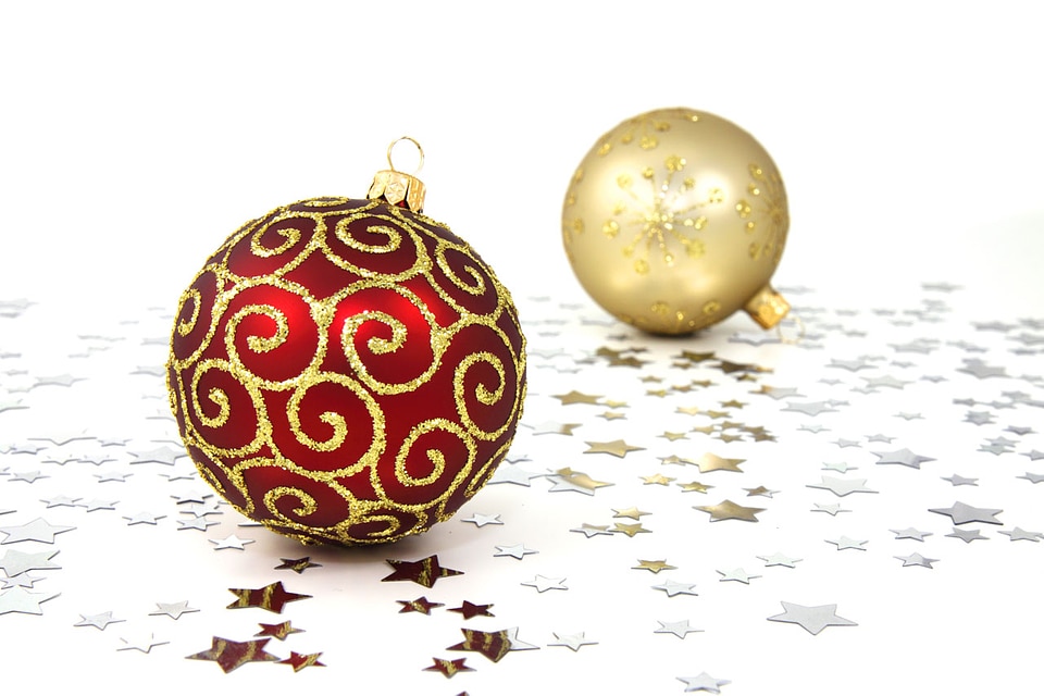 Red and golden Christmas baubles