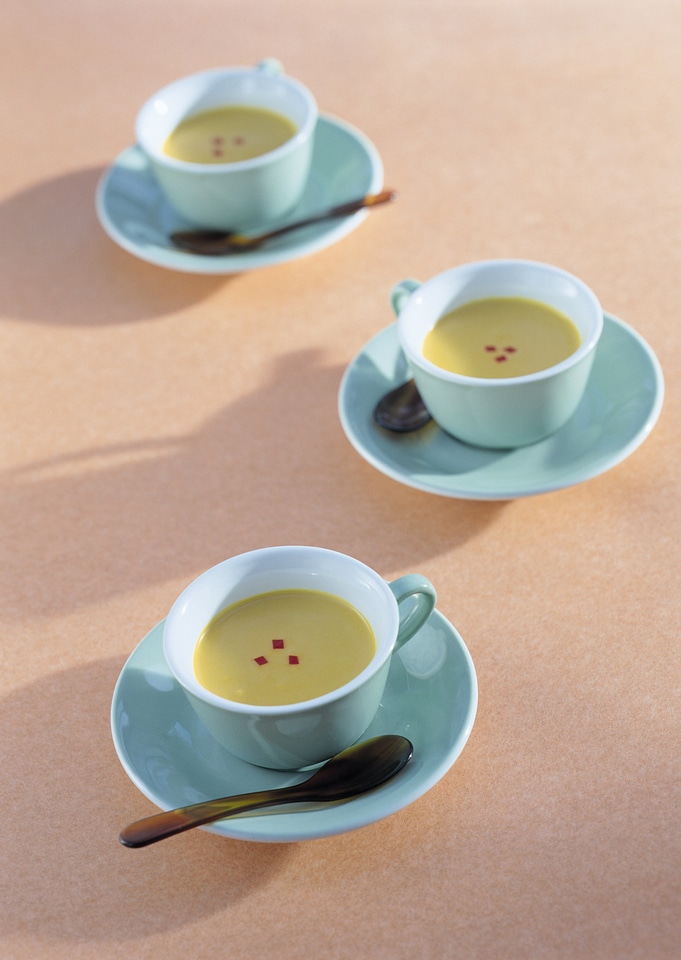 Three cream soup in white bowl