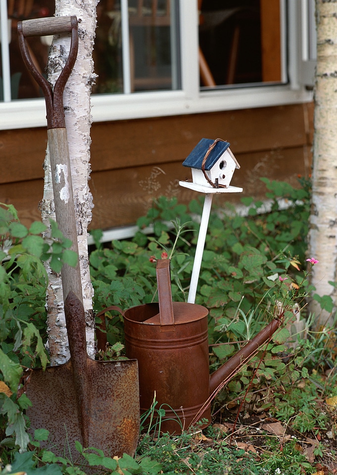 A garden shed with all the tools of the gardener photo