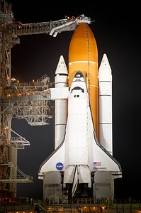Space shuttle discovery pre-flight launch pad