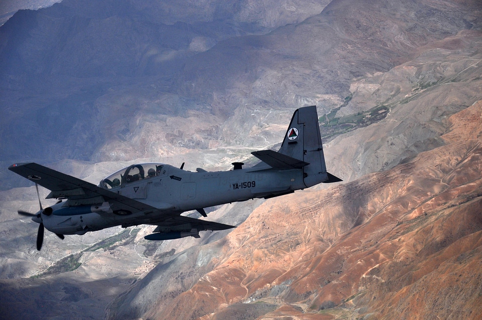An A-29 Super Tucano flies over Afghanistan