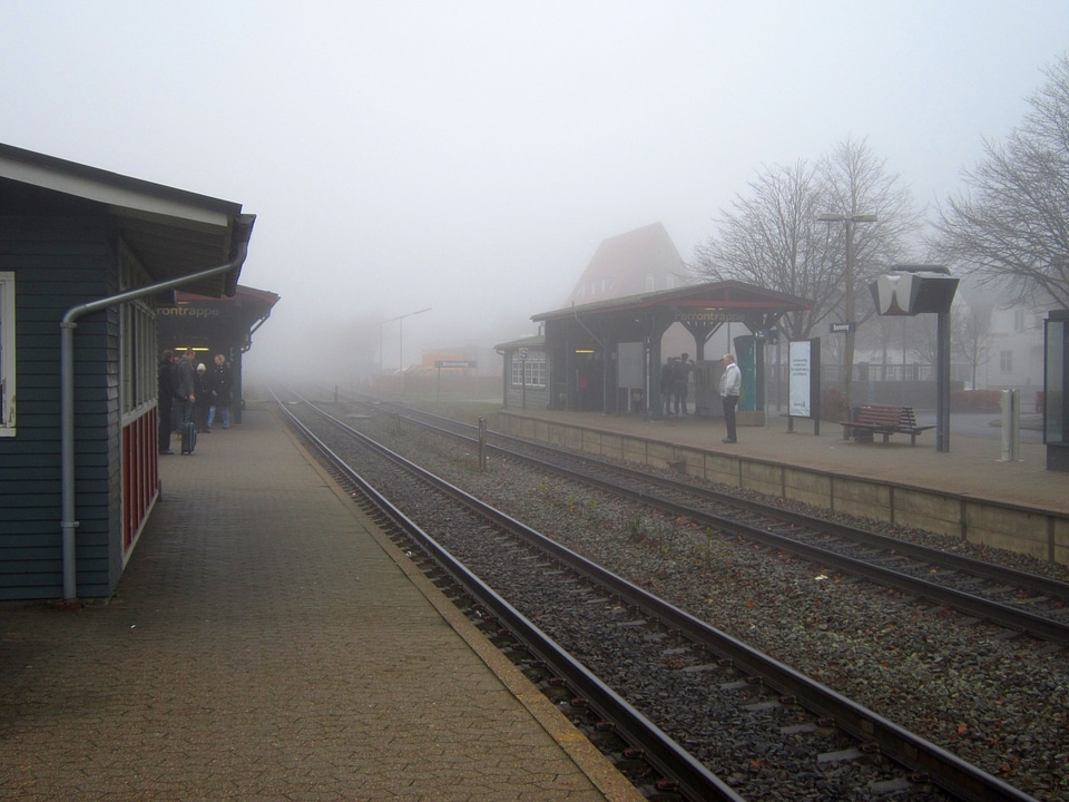 Bramming railway station in thick fog photo