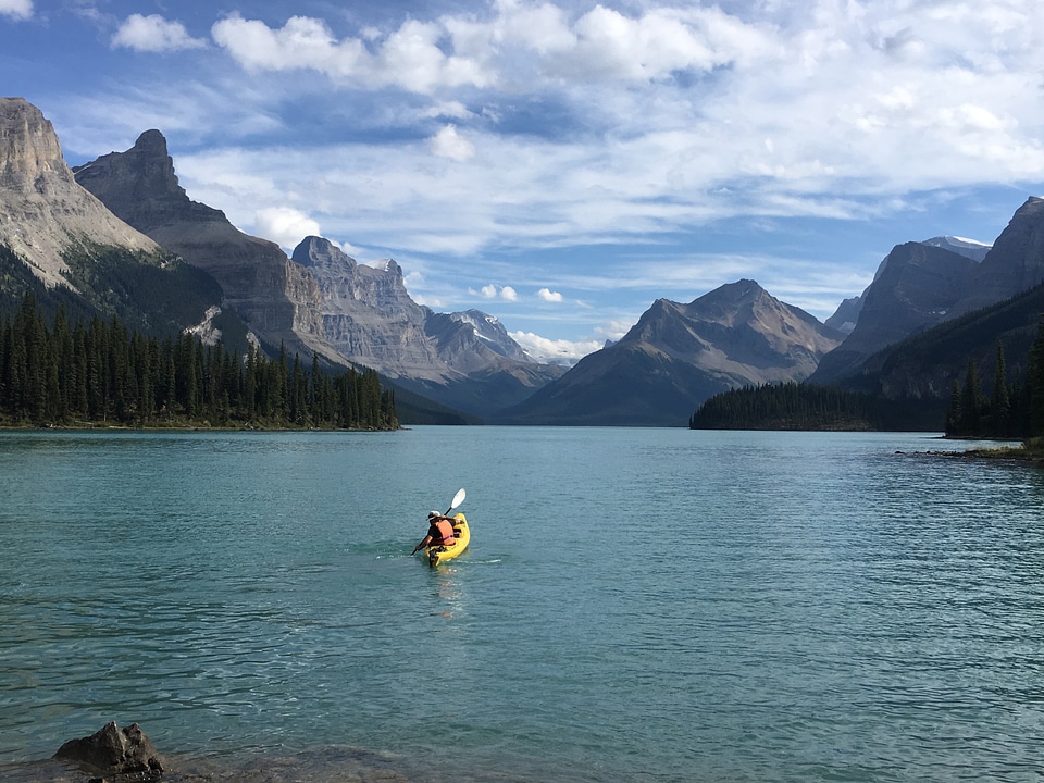 Canoeing on Emerald Lake in the rocky mountains canada
