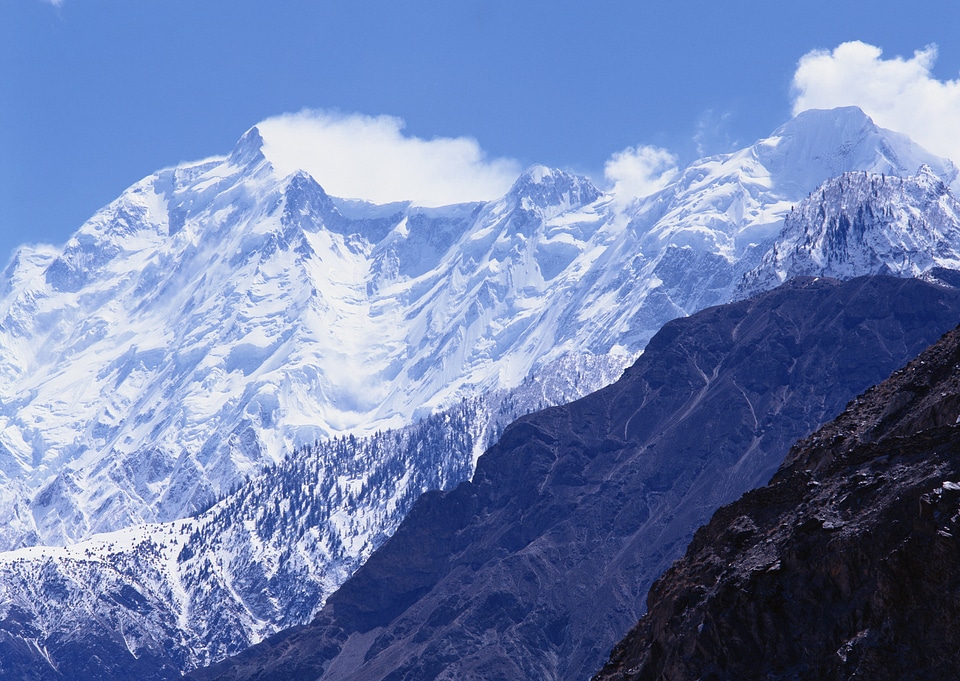 alpine landscape with peaks covered by snow