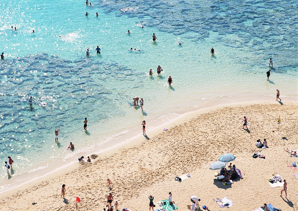 Aerial summer view of crowded Beach