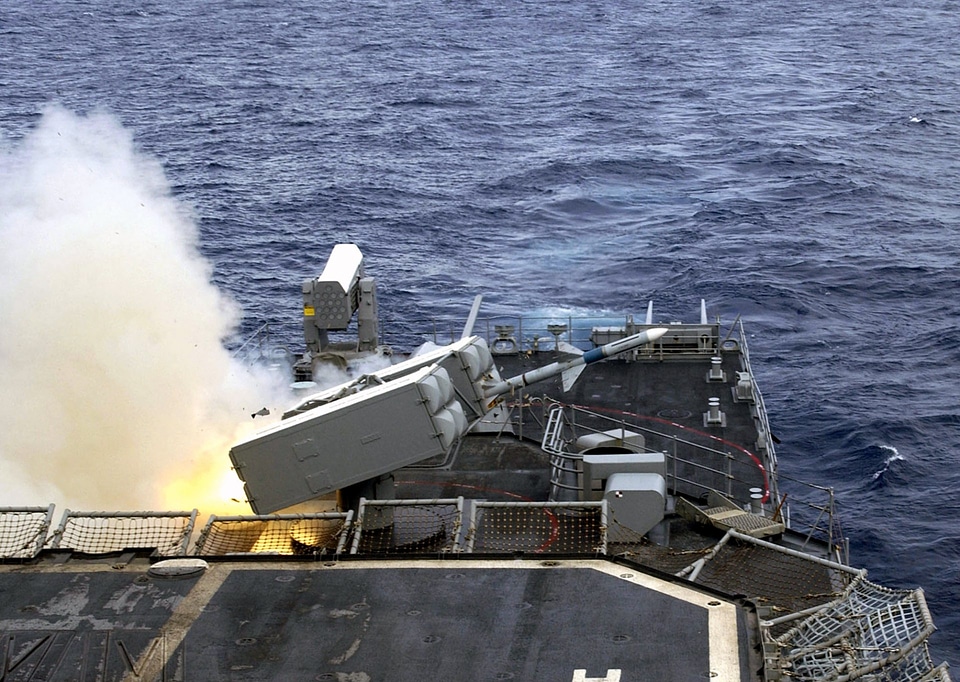 The destroyer USS OBannon launches a RIM-7
