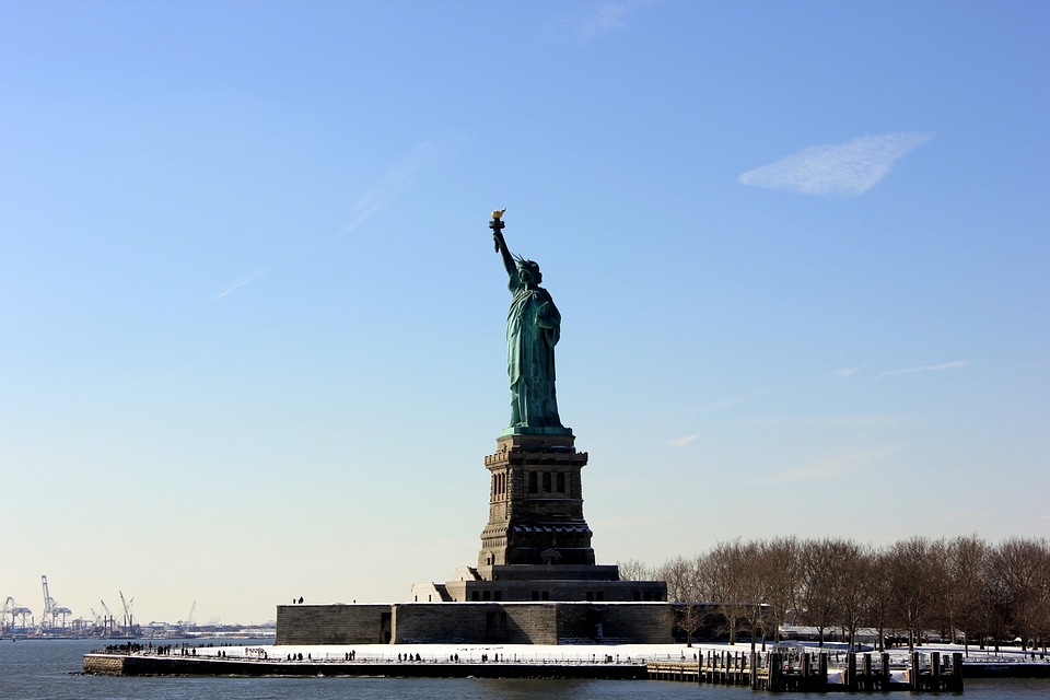 Landscape panoramic view of The Statue of Liberty