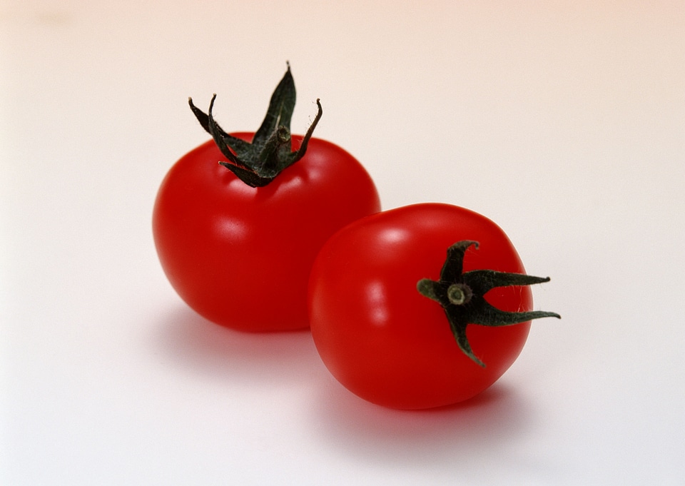 two red ripe tomatoes