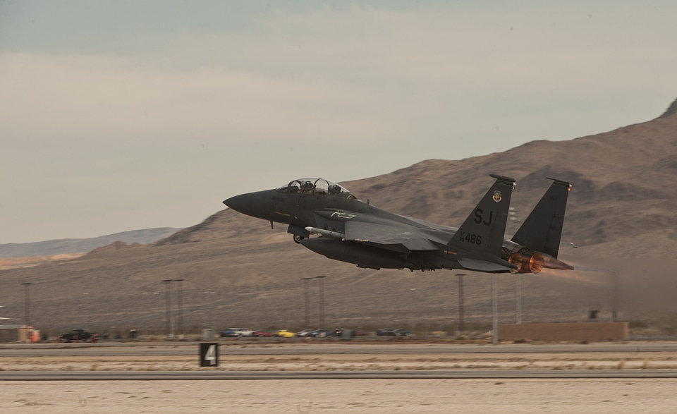 An F-15E Strike Eagle takes off