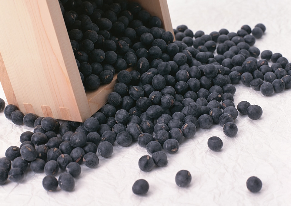 Black beans on wooden box