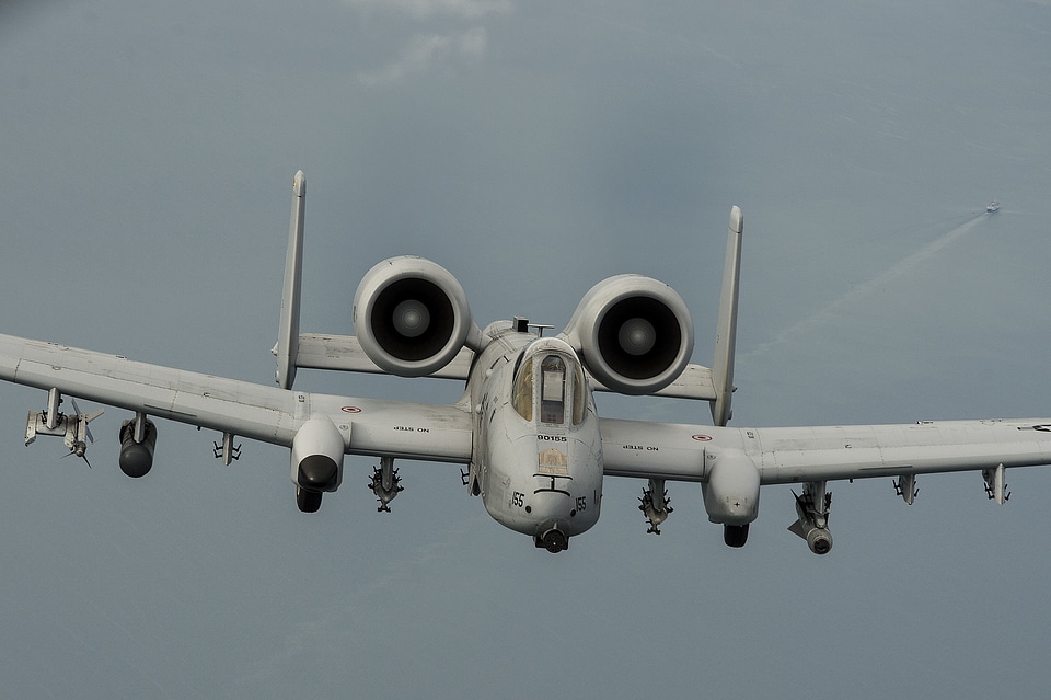 An A-10 Thunderbolt II flies over the Baltic Sea