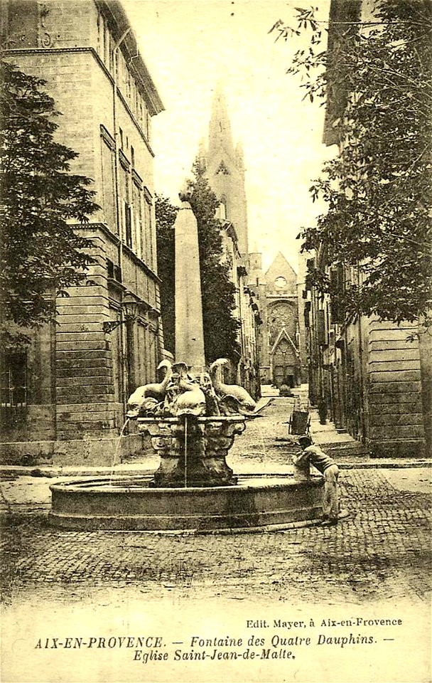 Aix-en-Provence.Fontainde des Quatre-Dauphines.Église Saint-Jean-de-Malte