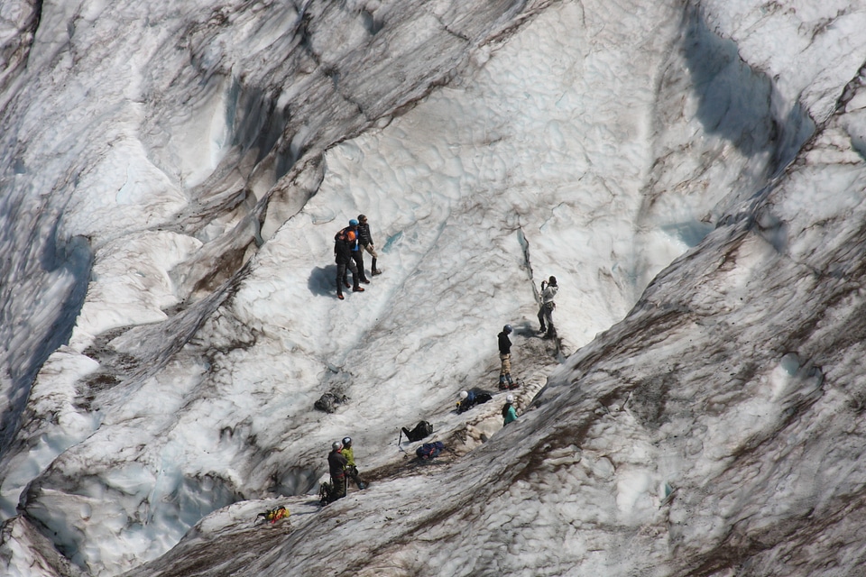 Ice Climber below Mt Baker volcano,Cascades Washington photo