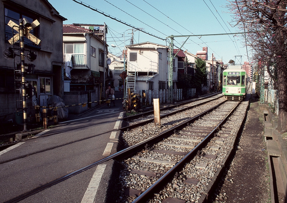 Tramcar passing through downtown of Tokyo