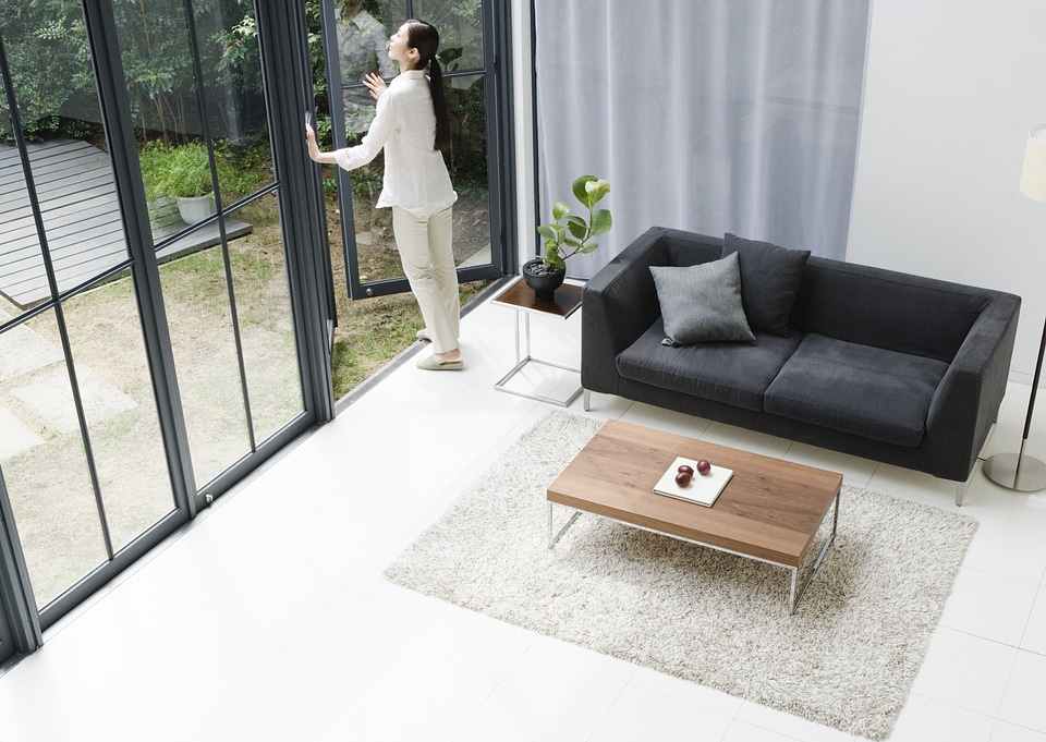 Woman at home living room