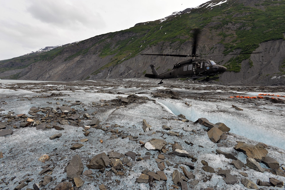 An Alaska National Guard UH-60 Black Hawk lands