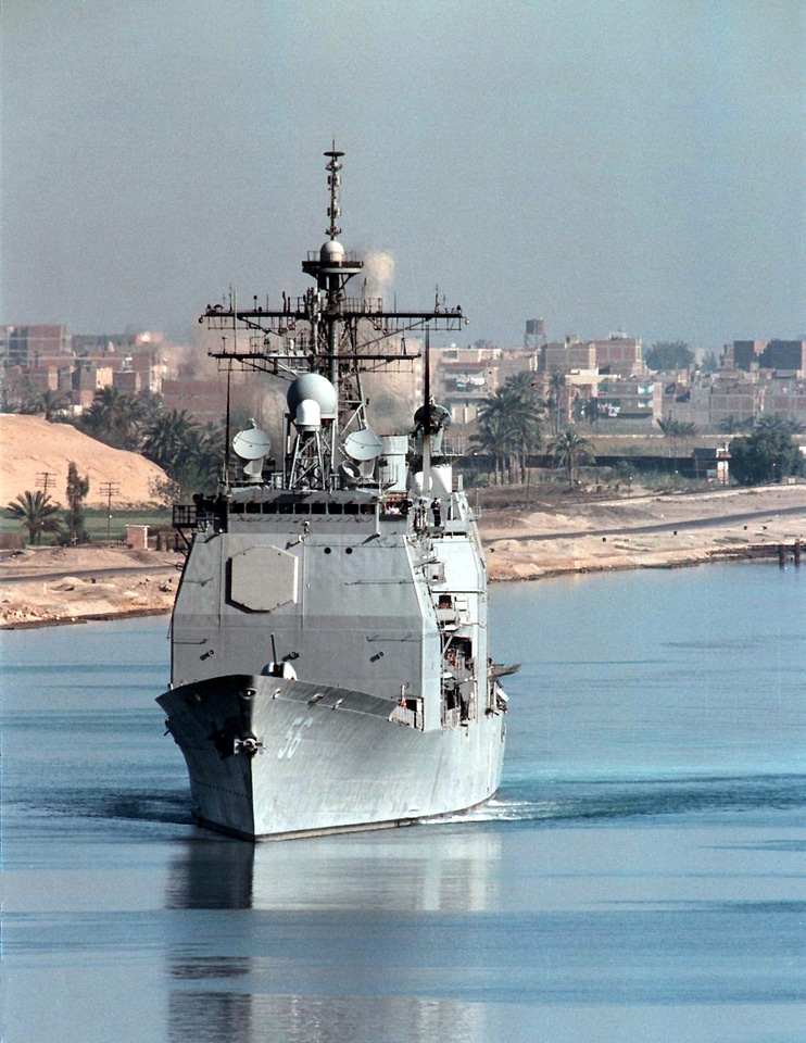 The U.S. Navy Ticonderoga-class guided missile cruiser