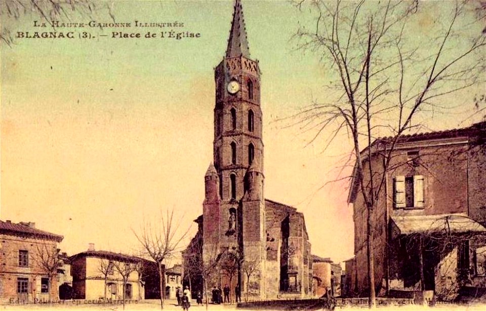 Blagnac.Église Saint-Pierre de Blagnac.Place de l'Église.Carte colorisée