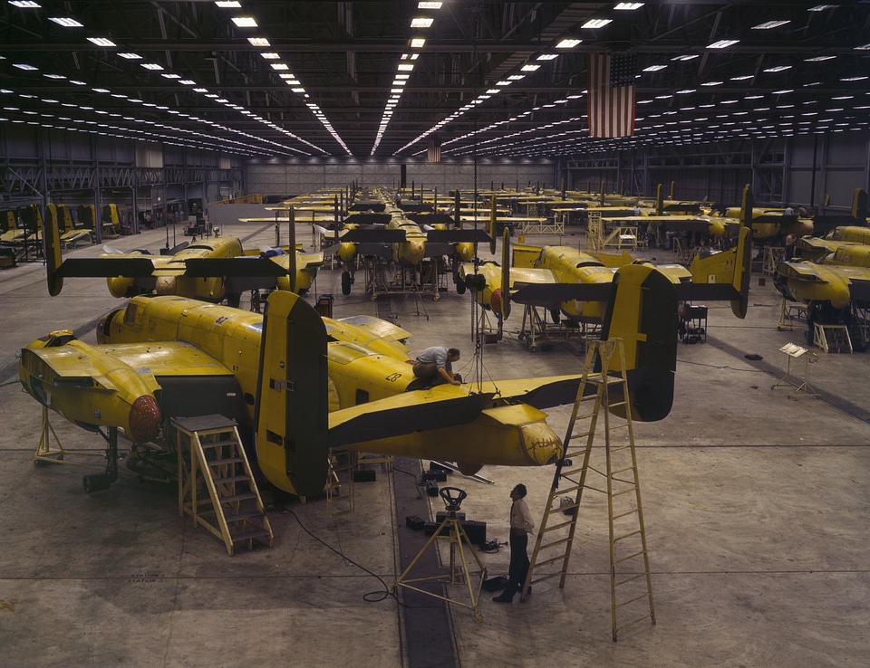 Assembling B-25 bombers