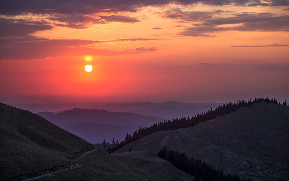 The sunset over Rarau mountain, Suceava, Romania