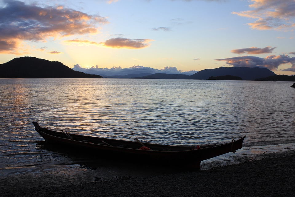 Tlingit Indian canoe in the sunset Alaska