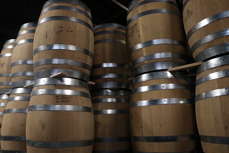 wooden wine barrels alcohol beer barrel