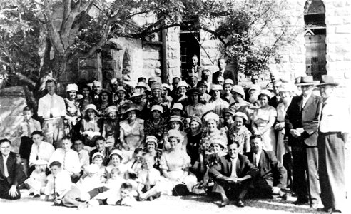 Group outside Christ Church, adjacent to the vestry, Mount Vincent, NSW, [n.d.] photo
