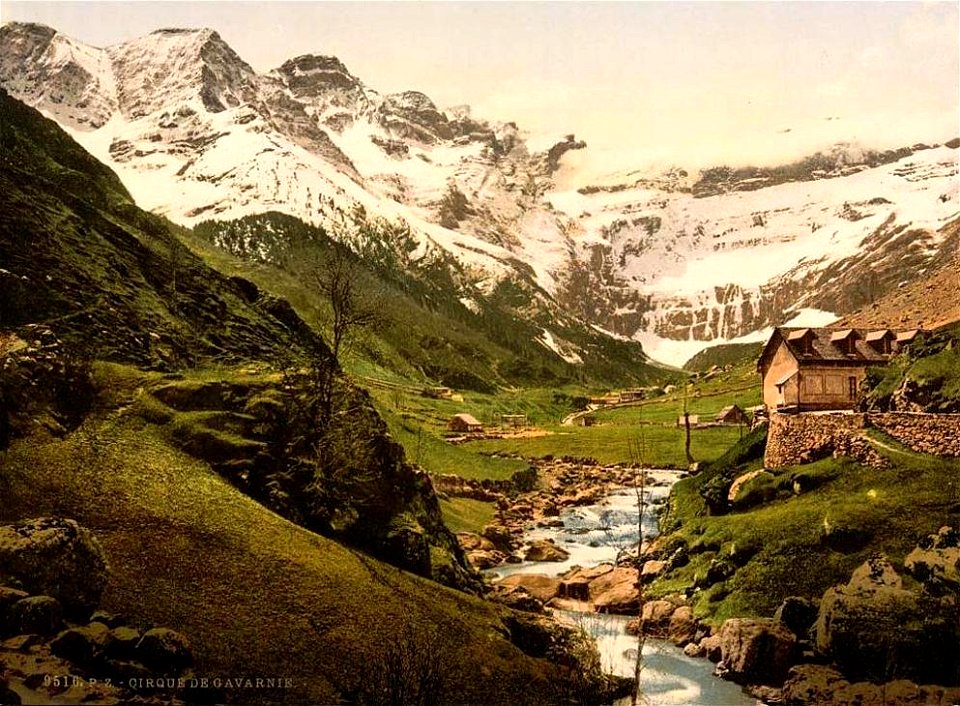 Gavarnie.Le cirque en 1890.Torrent