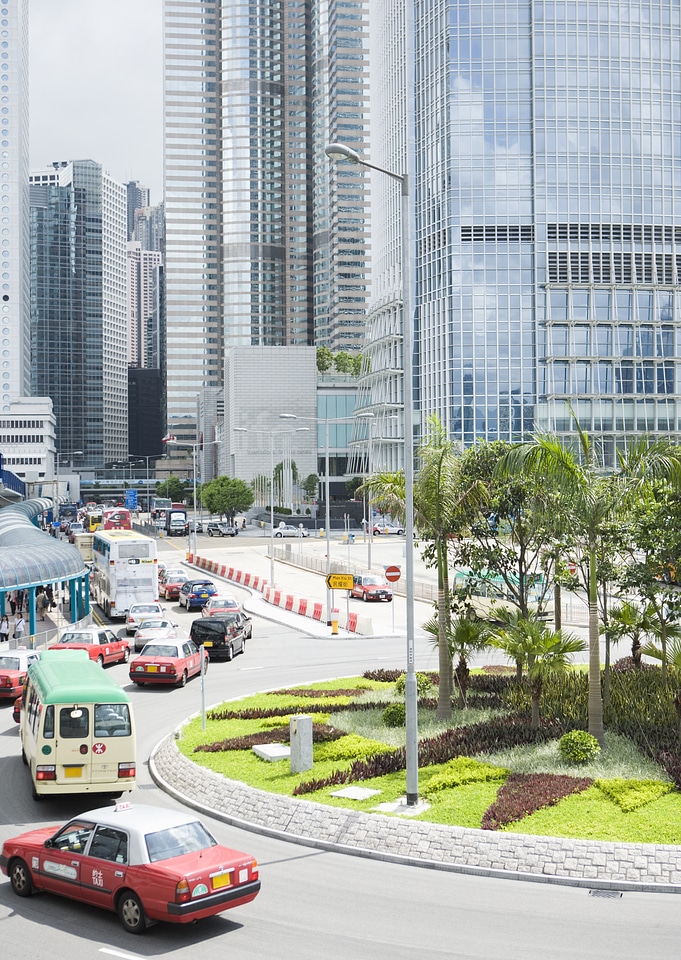 Taxis on the street in Hong Kong