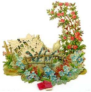 Greeting card featuring birds and flowers  sent by Ken Foster to his fiancee, Elsie,  during World War 1.
