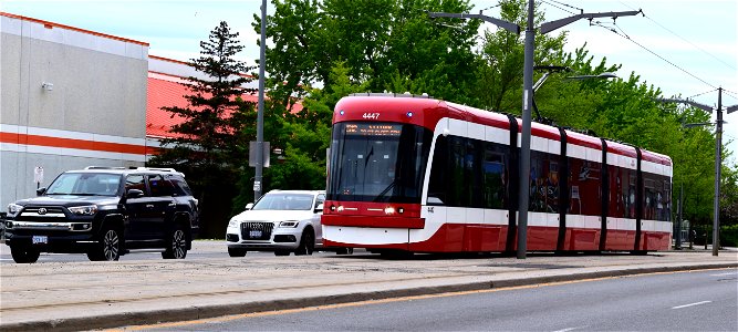 TTC 512 Streetcar 4447 Approaching Keele Street station.