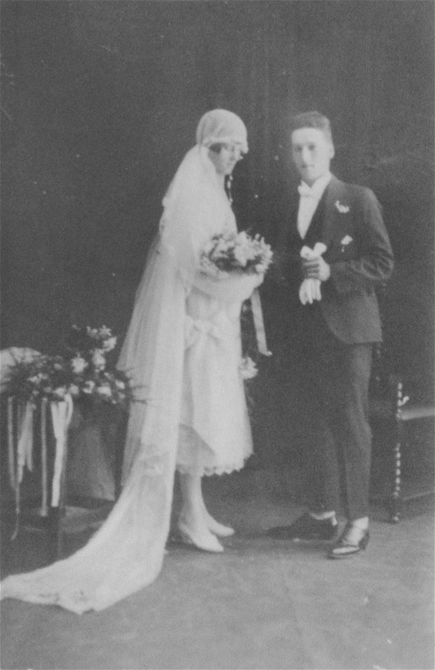 Studio portrait of a bridal couple, [n.d.] photo