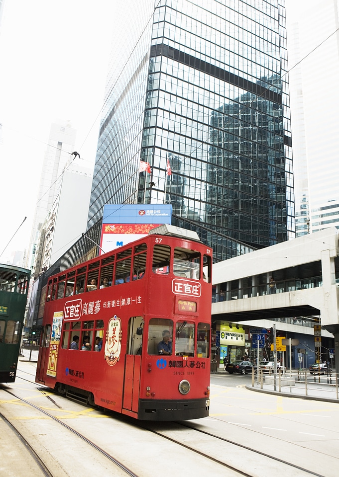 Double-decker trams in Hong Kong