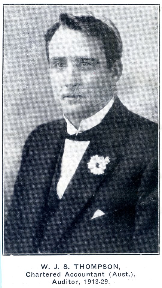 W. J. S. Thompson, Chartered Accountant (Aust.), Auditor of the Kurri Kurri Co-operative Society Lts, 1913-1929