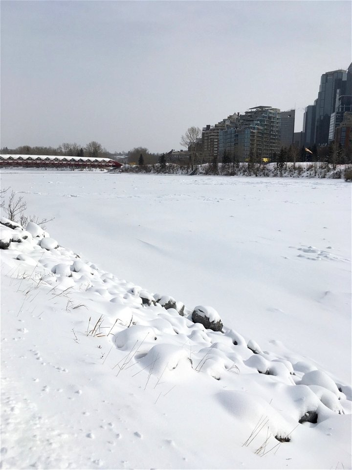 Frozen over river in Calgary Canada.