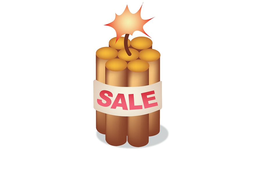 Fireworks with 3d sale text and sparks