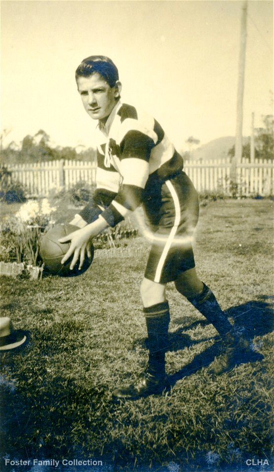 Aubrey Foster with soccer ball, [n.d.]