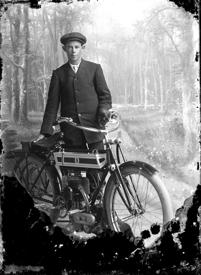 Triumph motorcycle and rider, n.d.