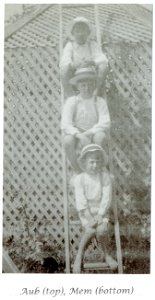 Aub Foster (top), Mem Foster (bottom); seated on ladder, [n.d.] photo