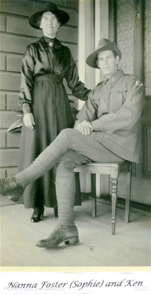 Nanna Foster (Sophie) and son, Ken Foster, the latter in military uniform, [n.d.]